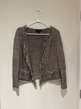 Atmosphere Textured Frayed-Trim Open Cardigan - Brown
